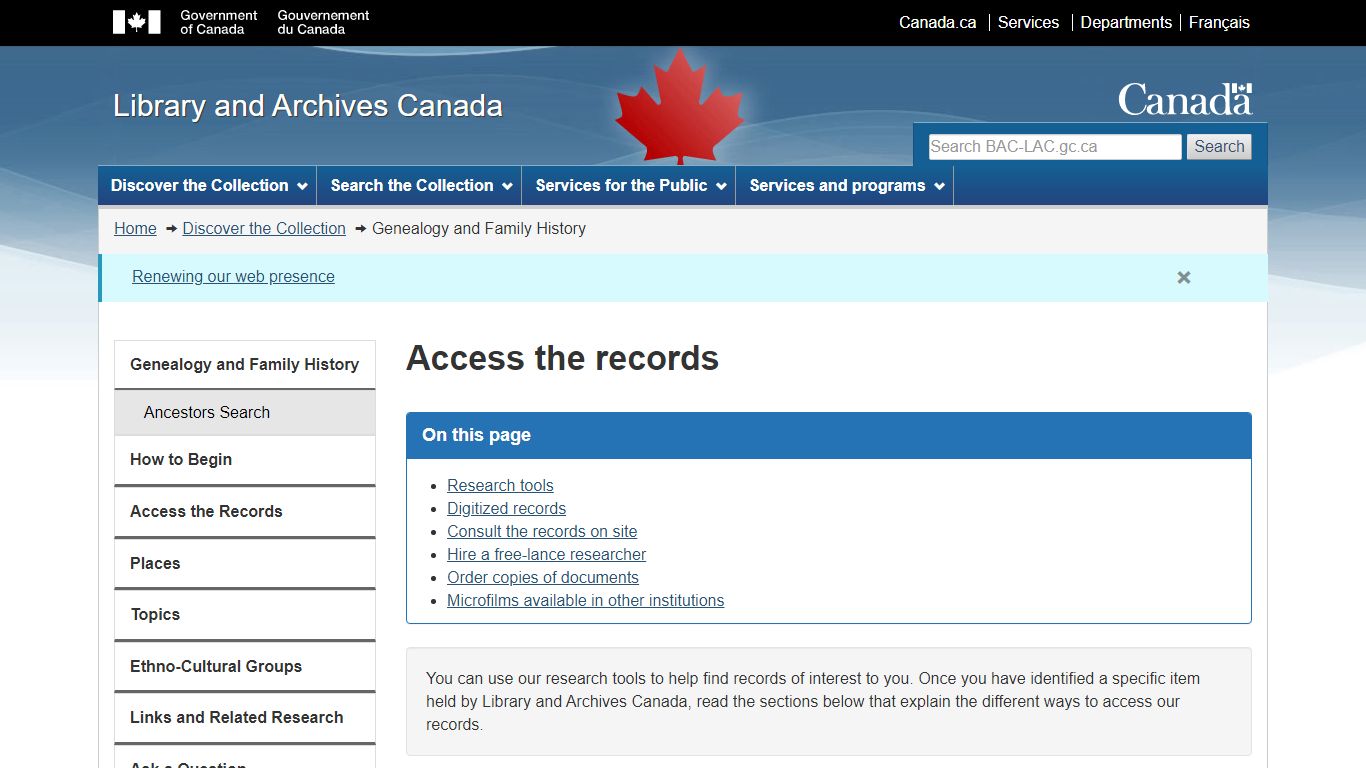 Access the records - Library and Archives Canada